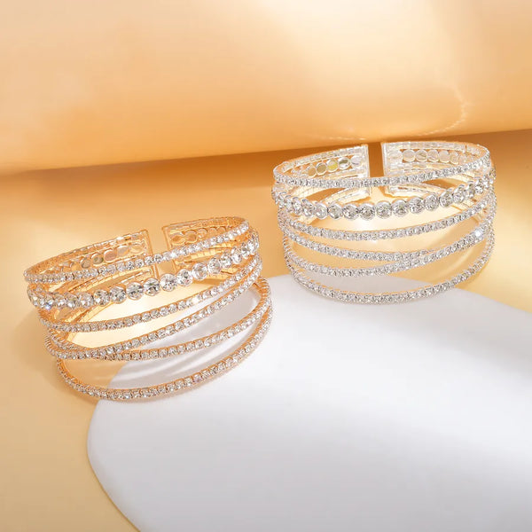 Tree Pattern Bangle with Claw Setting, Copper Material and Golden Plated Water Plating, Featuring Rhinestones and 0.03µm Thickness
