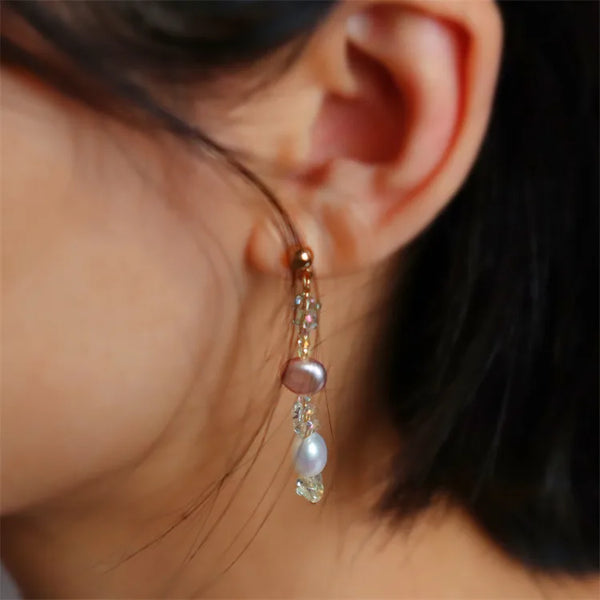 Elegant Champagne Crystal Freshwater Pearl Waterdrop Design Versatile Ear Studs SUU's Fashionable Jewelry Accessories