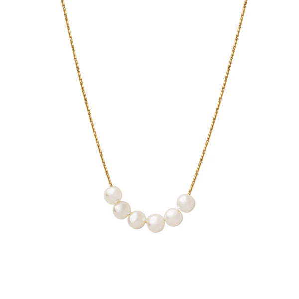 Wholesale Jewelry Simple Style Geometric 304 Stainless Steel Artificial Pearls 18K Gold Plated Inlay Necklace