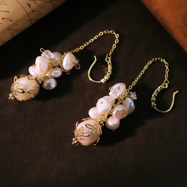 Original Zircon Hook Crystal Embellished Baroque Freshwater Pearl Geometric Handmade Embellished Earrings Elegant Drop Earrings Jewelry