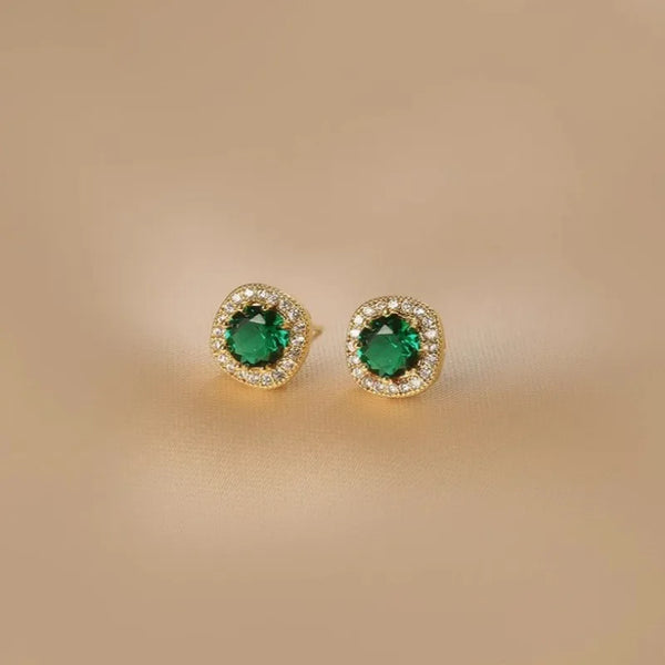 Ju Jingyi  Emerald Ear Stud Women's Advanced Design Sense Ear Clip Earrings  Sterling Silver Ear Accessories Anti-allergic Moisture
