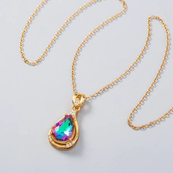 elegant lady geometric copper inlay zircon pendant necklace