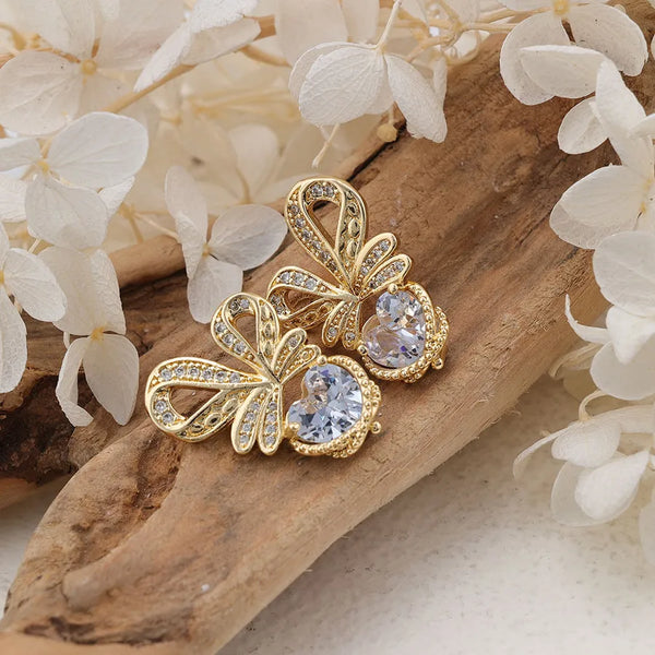 1 Pair Sweet Shiny Heart Shape Bow Knot Inlay Copper Zircon Rose Gold Plated Ear Studs
