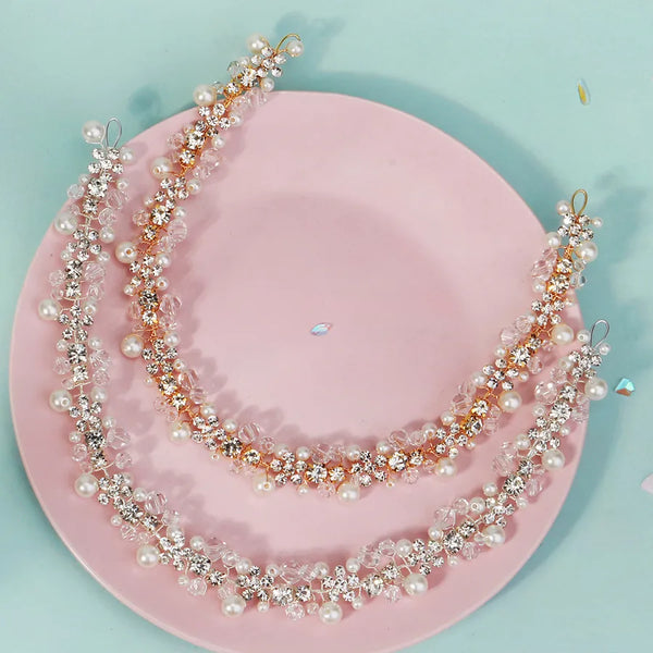 Wedding Handmade Shiny Women's Flower Artificial Crystal Imitation Pearl Rhinestone Hair Band