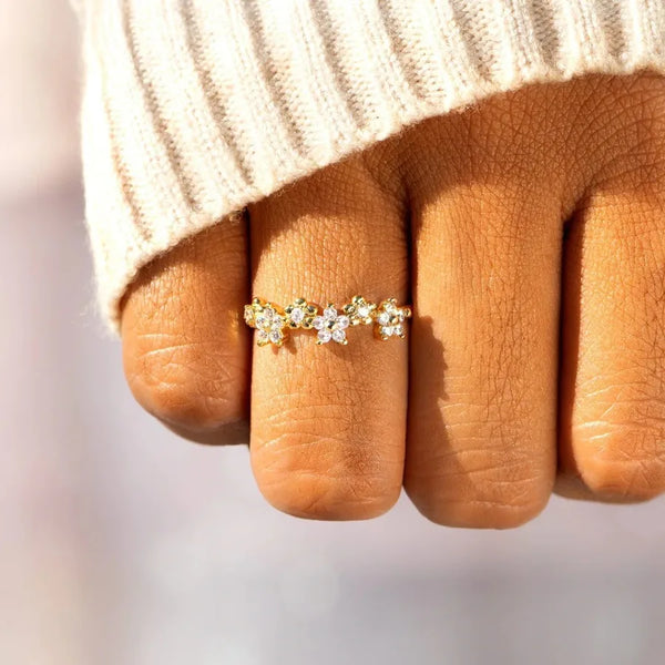 Foreign Trade s925 Sterling Silver Diamond Flower Ring Women's Simple Fashion  Style Internet Celebrity Finger Ring Silver Jewelry