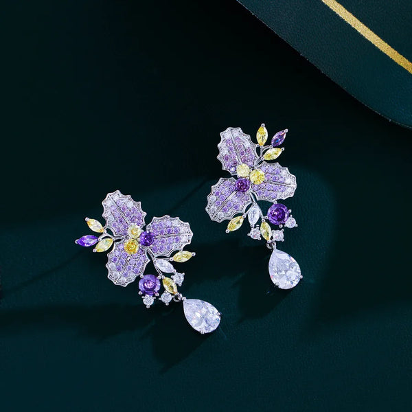 1 Pair Elegant Vacation Flower Inlay Copper Zircon Drop Earrings