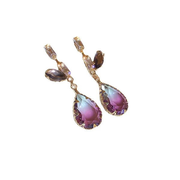 1 pair glam luxurious lady flower butterfly copper inlay zircon drop earrings