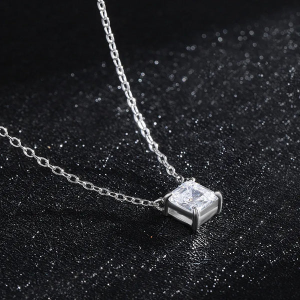 925 Sterling Silver Zircon Inlay Square Pendant Necklace