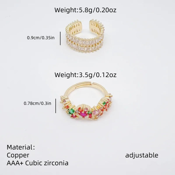 Wholesale Jewelry French Style Sweet Geometric Copper Zircon 18K Gold Plated Silver Plated Inlay Open Rings