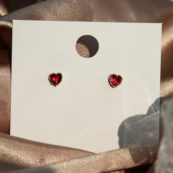 S925 Sterling Silver Heart Shaped Earrings Women's Fashion Simple Elegant Red Color Base Style Ear Jewelry Love Charm