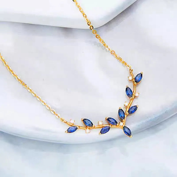 925 Silver Antler Necklace Women's 18k Gold Plating with Deep Sea Blue Zircon High-grade Feeling All the Way You Internet Celebrity Light Luxury New Style