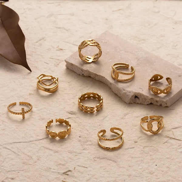 Wholesale Jewelry Casual Simple Style Cross Eye Solid Color 304 Stainless Steel Plating Hollow Out Open Ring