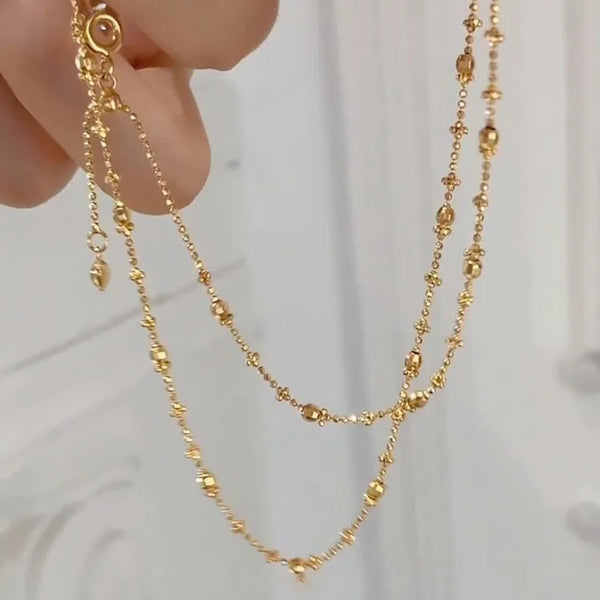 S925 Sterling Silver 18K Gold Plated Starry Sky Necklace Clavicle Chain Flower Bead Plain Chain Fairy Chain Luxury Women's Jewelry