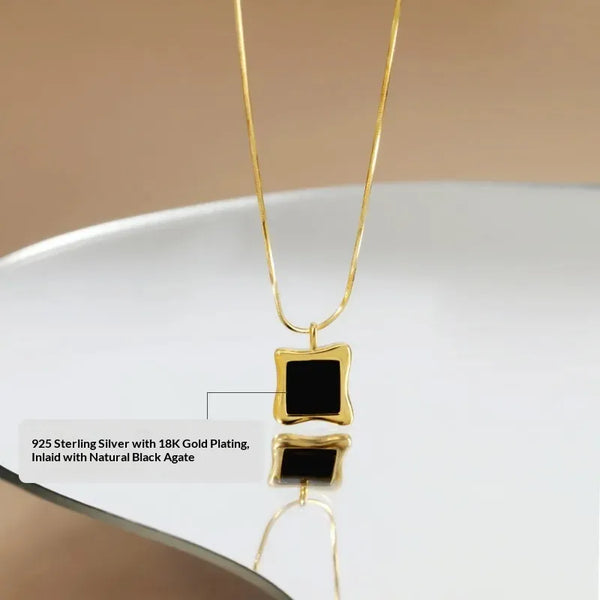 925 Sterling Silver Silver Necklace Natural Black Onyx Women Sweater Chain Simple Geometric Water Drop Jewelry Accessories