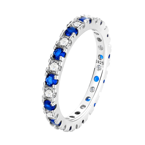 Fashion S925 Silver Single Row Blue and White Diamond Ring Minimalist Design Ring Water Plated Zircon Ring Unisex