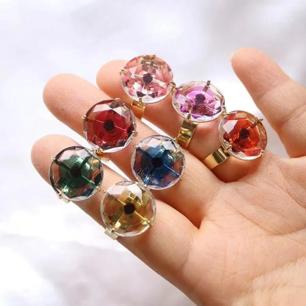 Fashion Trendy Creative Personality Transparent Colorful Glass Devil Eye Ring Personality Geometric Adjustable Open Ring