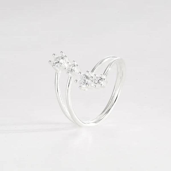 Fashionable Star Shaped Ring For Women S925 Sterling Silver Double Layered Diamond Embedded Minimalist Versatile Open Finger Ring