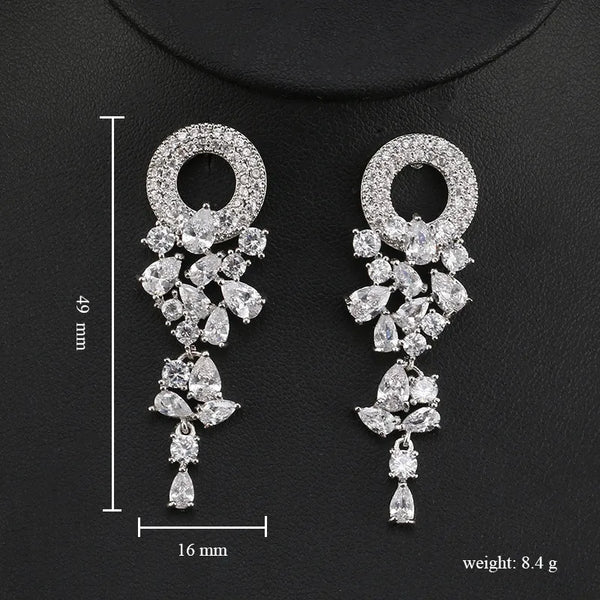Rakol Vintage Geometric round Flower Ring Earrings for Women Luxury Micro Inlaid Zircon Tassel Earrings Fashion Copper