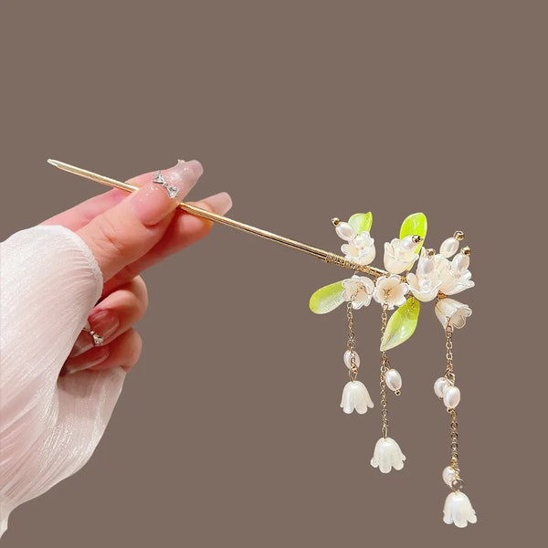 Bohemian Print Alloy Hairpin New Chinese Style Bellflower Tassel Hairpin High-End Hanfu Hair Accessory Daily Hairdo Hair Clip