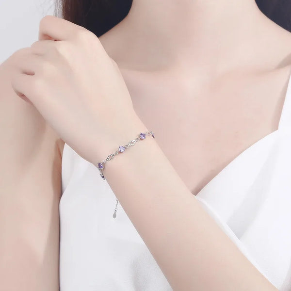 S925 Silver Diamond Pattern Bracelet Micro-Set Zircon Fashionable Women's Jewelry Sweet Style Geometric Pattern Hand Accessory