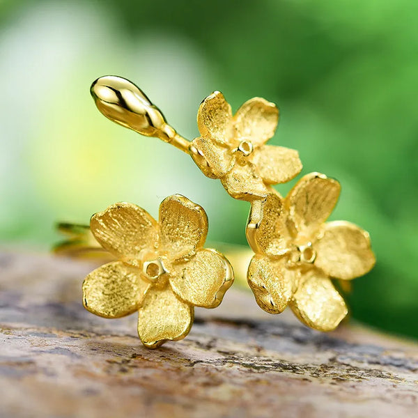 925 Sterling Silver Flower Open Ring