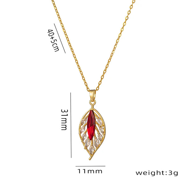 wholesale elegant lady leaf stainless steel plating inlay 18k gold plated zircon pendant necklace