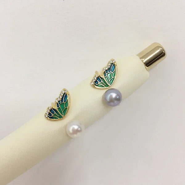 Natural Freshwater Pearl Ring 18K Gold Plated Fashion Simple Butterfly Half Wing Pearl Ring Live Broadcast Women's Jewelry