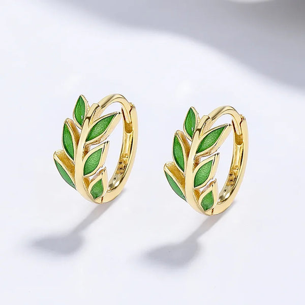 Leaves Birthday Earrings for Women in 925 Sterling Silver with Electroplated Gold Plating Featuring Epoxy Craft