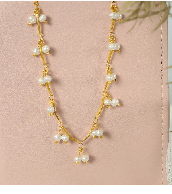 Wholesale Jewelry Elegant Simple Style Geometric Titanium Steel Freshwater Pearl 18K Gold Plated Plating Inlay Necklace