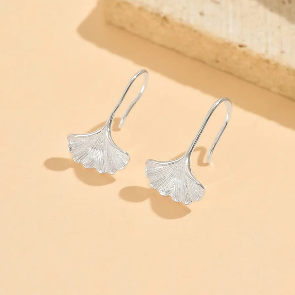 Ginkgo Leaf Earrings for Women in 925 Sterling Silver with Platinum Plated 0.01µm Thickness Featuring Hammered Craft