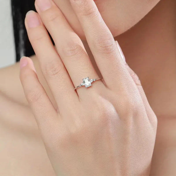 S925 Sterling Silver Rectangle Zircon Ring Simple Fashion Personality European Style Index Finger Ring For Women Geometric Pattern
