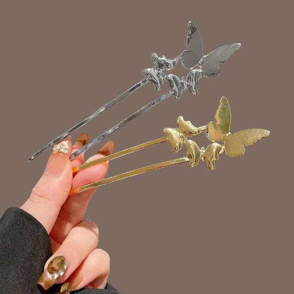 Elegant Alloy Butterfly Knot Hairpin U-Shaped Metal Style Simple Design Luxury Feelings Ancient Fashion Hair Accessories