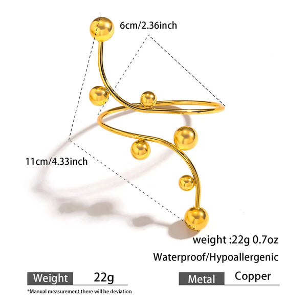 Geometric Three-dimensional Bangle for Women in Copper with 18K Real Gold Plated Electroplating