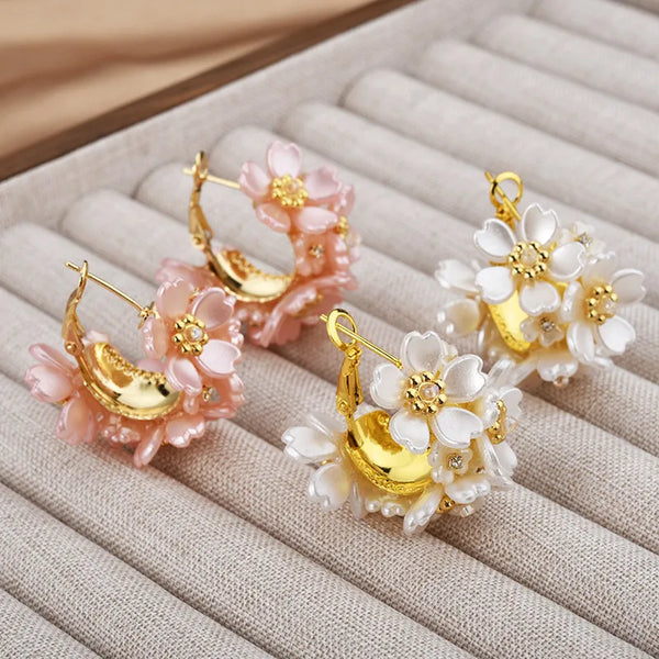 Handmade C Shape Earrings For Women in Brass with 18K Real Gold Plated and Resin Inlay