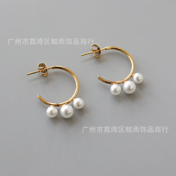 Pearl 304 Stainless Steel Artificial Pearls 18K Gold Plated Earrings