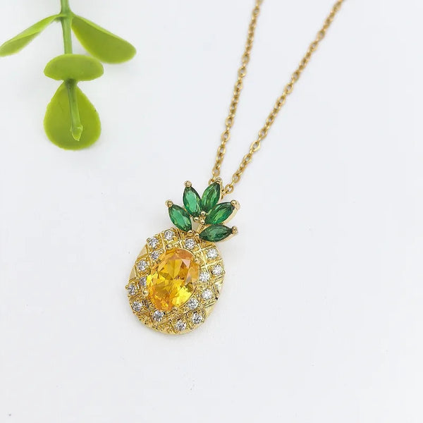 Square Necklace for Women in 201 Stainless Steel with Golden Plated Finish and Glass Inlay, Cable Chain