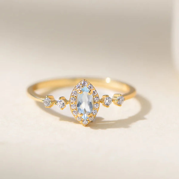 S925 Sterling Silver Sky Blue Natural Topaz Ring for Women  Light Luxury Ins Niche Design Sense Ring Jewelry