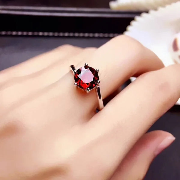 Star Open Ring for Women in 925 Sterling Silver with Red Jasper Inlay and Claw Setting