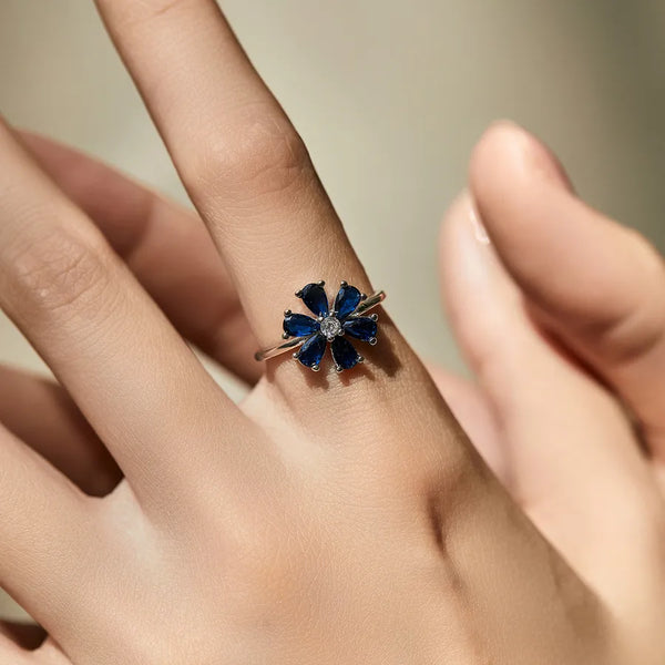 Rhodium Plated 925 Sterling Silver Zircon Flower Rings