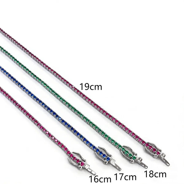 Geometric Mardi Gras Tennis Bracelet For Adults in 925 Sterling Silver Rhodium Plated 0.03µm with Zircon Inlay