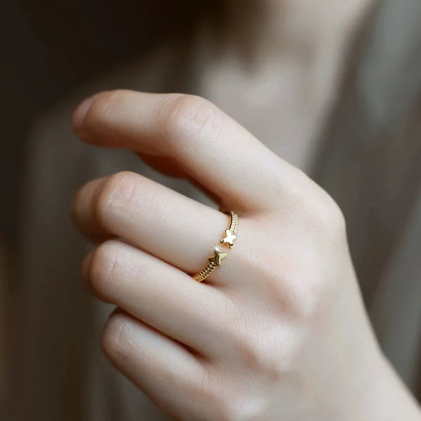 925 Sterling Silver Silver Open Ring for Women Gold Plated Twisted Design Simple Geometric Daily Wear Jewelry
