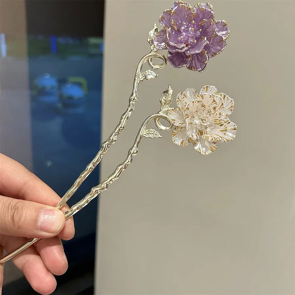 Vintage Enamel Colorful Chinese Style Peony Hair Clip Elegant Hair Accessory Hair Clip