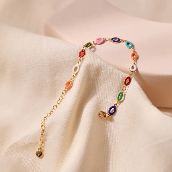 casual color block copper enamel 18k gold plated bracelets