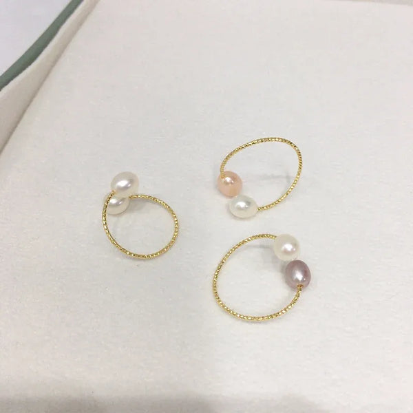 Natural Freshwater Pearl Ring Simple Multicolor Small Bead 18K Gold Plated Ring Elegant Sweet Style For Women Jewelry Accessory