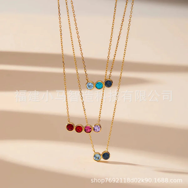 Family Birthday Stone Necklace 1-6 Gemstones Exquisite Arrangement Copper Material Geometric Gold Plated Artificial Crystal Pendant Women's Jewelry