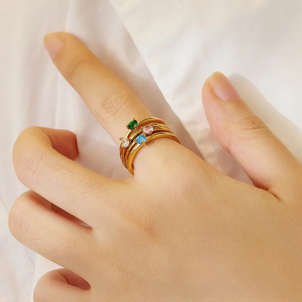 Titanium Steel Ring Women's Colorful Diamond Geometric Stainless Steel Women's Ring