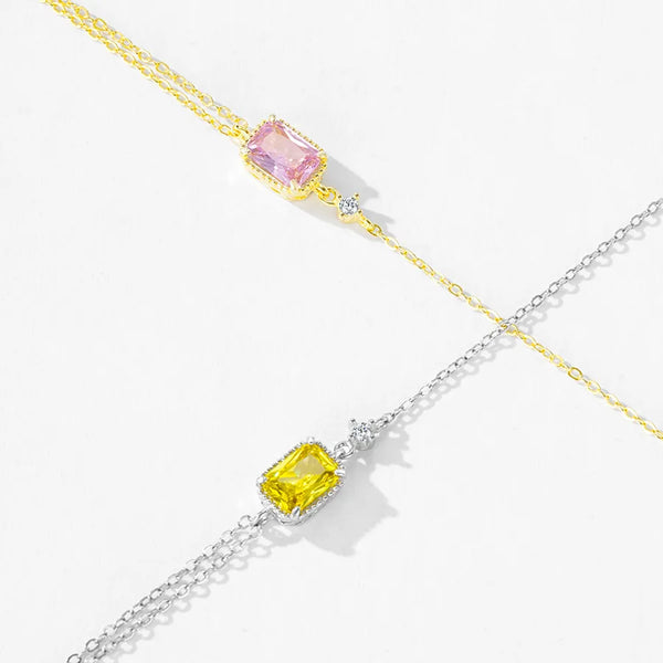 925 Sterling Silver Geometric Design Colorful Zirconia Pendant Bracelet Women's Luxury Sensation Hand Jewelry