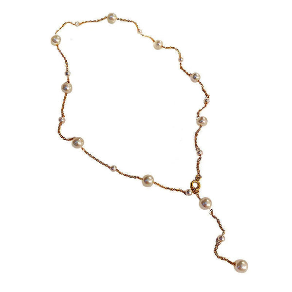 elegant geometric titanium steel tassel artificial pearls necklace