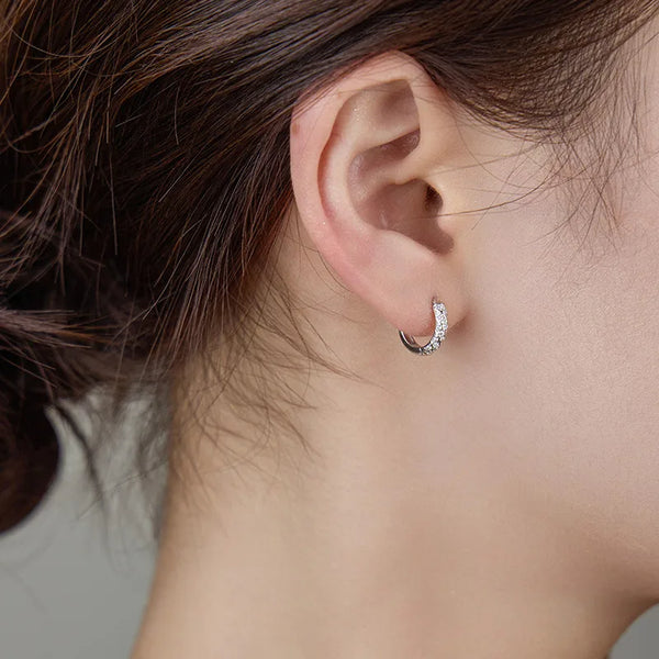 S925 Silver Light Luxury Twisted Diamond Embedded Earrings Women High-End Sensation Pure Circle Versatile Ear Jewelry