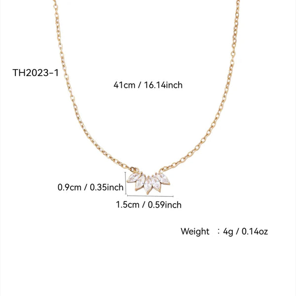 Wholesale Jewelry Elegant Petal 304 Stainless Steel Rhinestones 18K Gold Plated cable chain Pendant Necklace